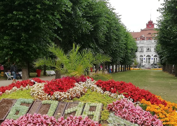 Květinový záhon před Alžbětinými lázněmi